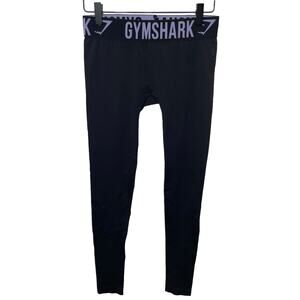 Gymshark Black Compression Tights Leggings Purple Lettering Athletic Size Small